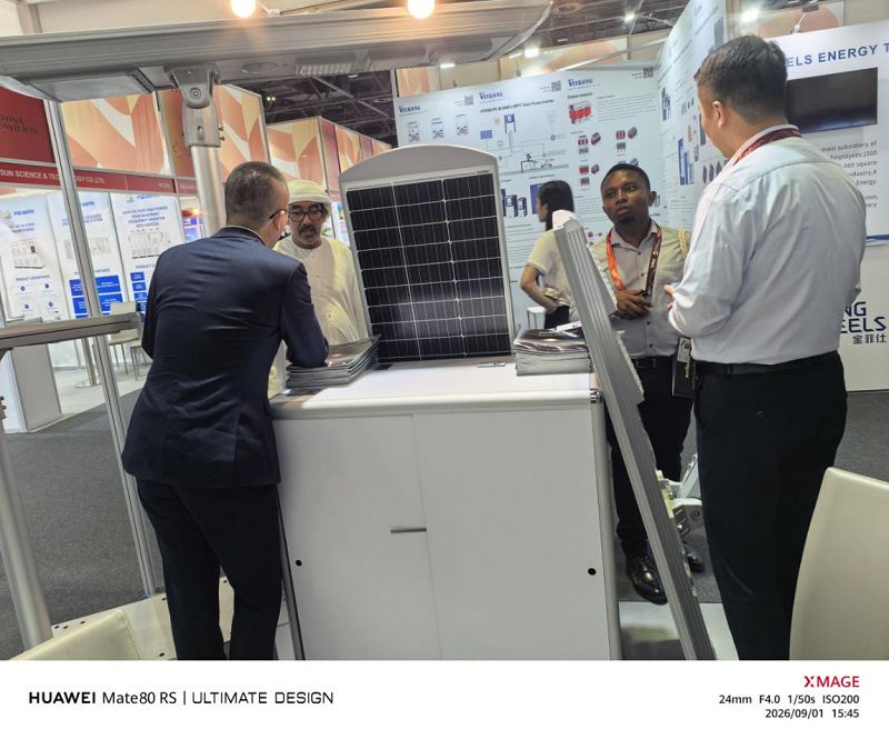 Visitors exploring Suntisolar solar lighting products at the exhibition Visitors exploring Suntisolar solar lighting products at the exhibition